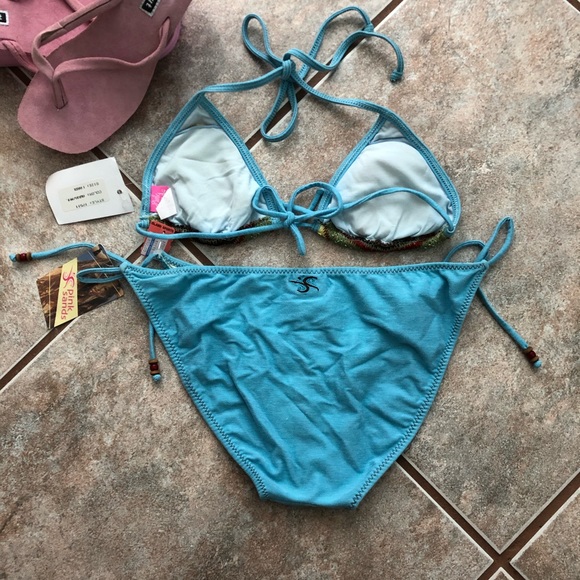 Blue Crochet Boho Pink Sands Bikini Swimsuit, L - Picture 3 of 10